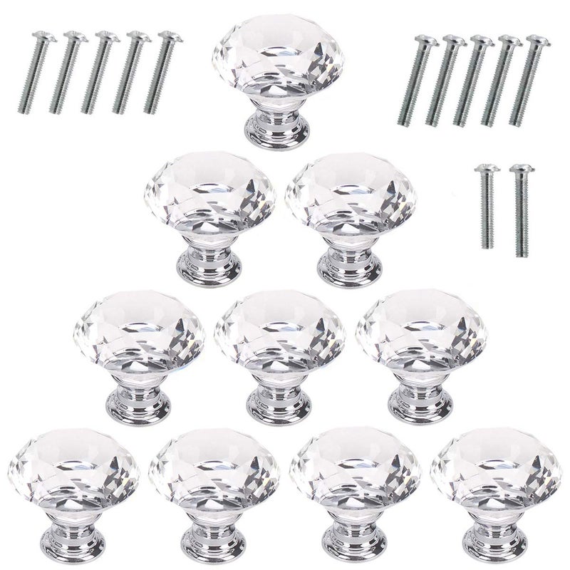 Akstore 10 Pcs Crystal Glass Cabinet Knobs 30mm Diamond Shape Drawer Kitchen Cabinets Dresser Cupboard Wardrobe Pulls Handles (Clear) - Image 1